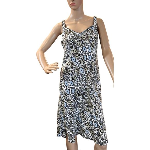 Ann Taylor Loft Sleeveless Midi Mini Dress Floral Geometric Print White Blue Gre - Picture 1 of 6
